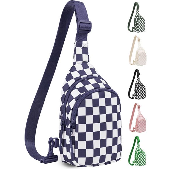 Checkered Sling Bag, Small Checkered Crossbody Chest Bag With xD - Picture 1 of 7